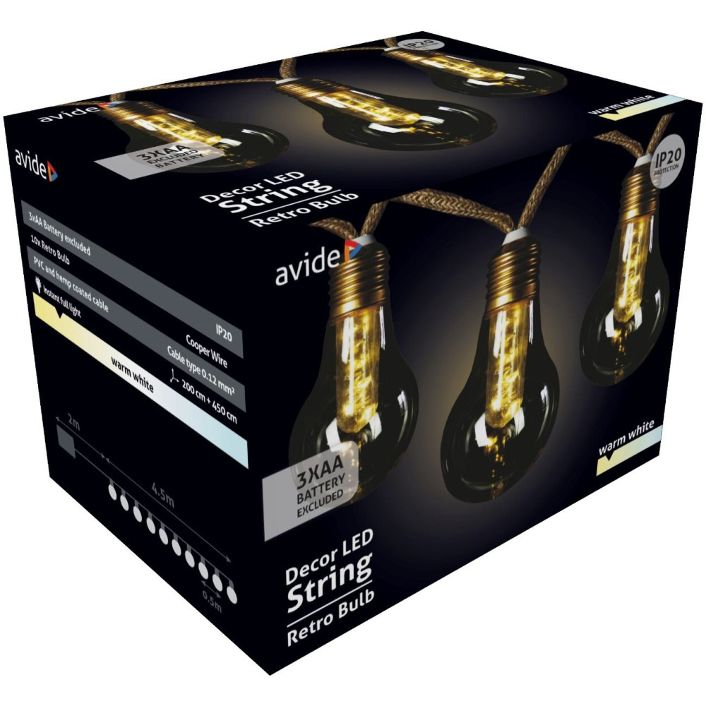 Avide Εξωτερική Γιρλάντα Θερμό Decor 3xAA (Δεν περιλαμβ.) 5m