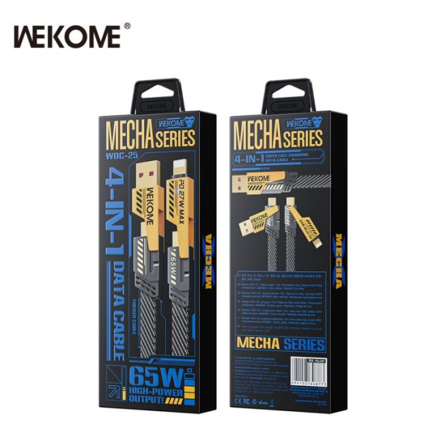 Καλώδιο Φόρτισης WK WDC-25 4 in 1  65W USB/TYPE-C σε i6/TYPE-C 1.2m