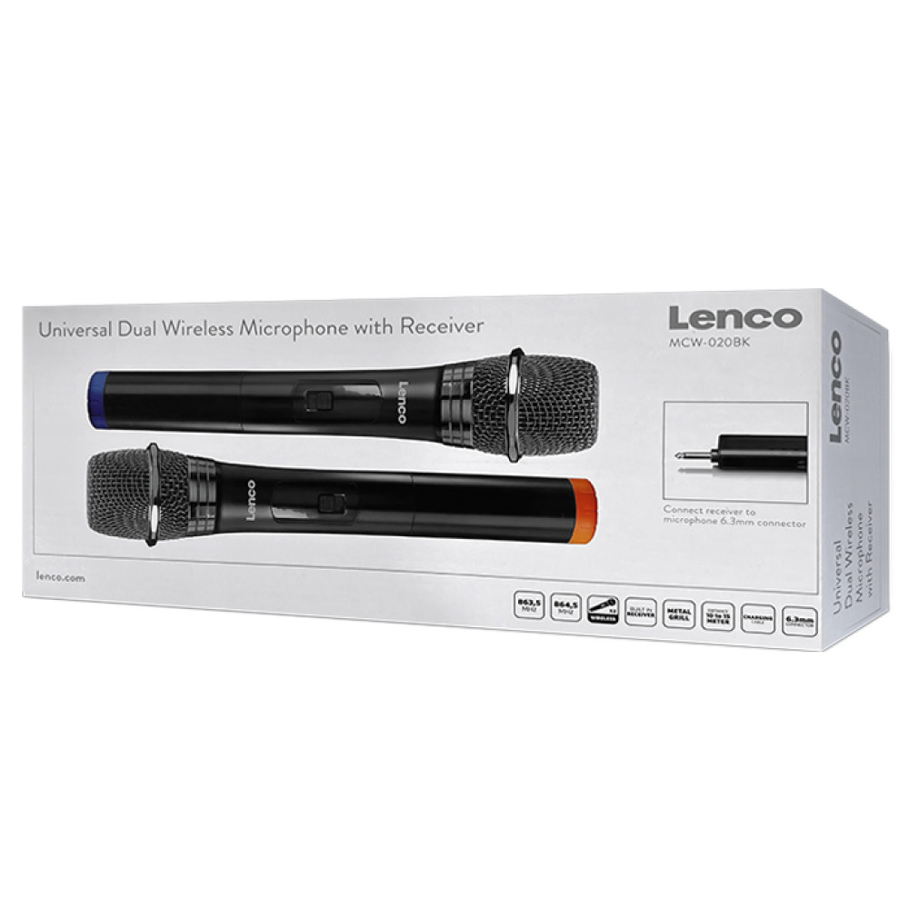 Lenco MCW-020BK  Σετ 2 ασύρματων μικροφώνων με δέκτη 6.3 mm