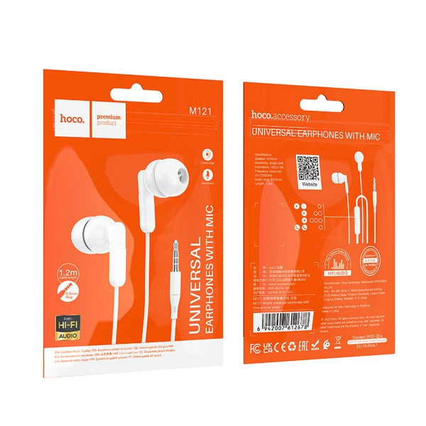 Hoco M121 Handsfree Ακουστικά In Ear 3,5mm (Λευκό) 