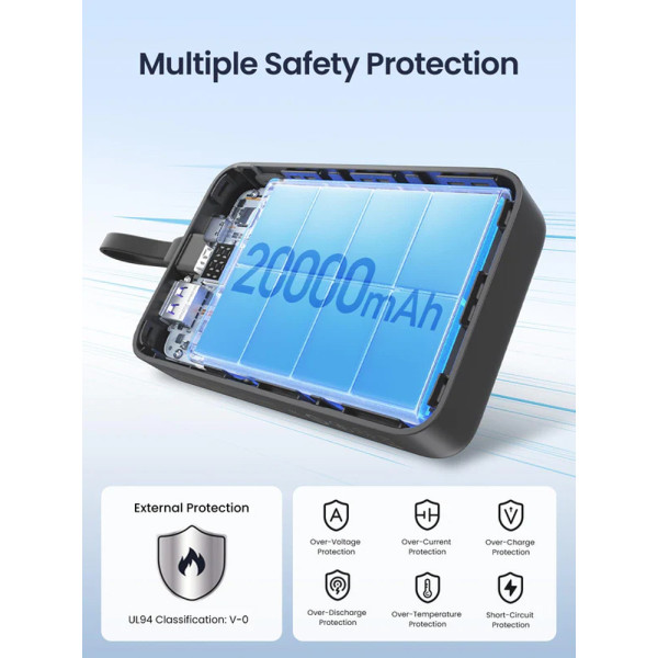 Ugreen PB505/45762 Power Bank Magnetic Wireless 20000mAh 20W PDx1 & QC3.0x1 (Μαύρο)