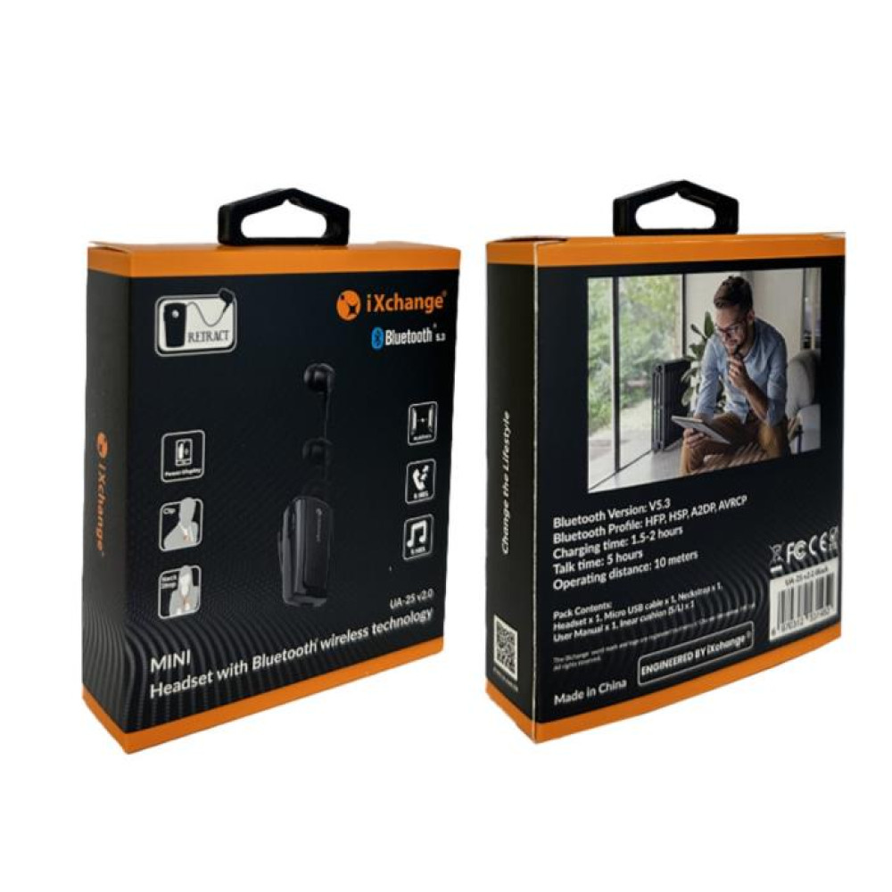 iXchange UA25 V2.0 Retractable BT Mini Headset (Μαύρο)