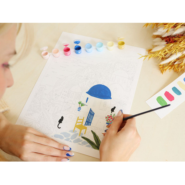 Petite Epicerie Σετ Ζωγραφικής με Αριθμούς - Μικρό Πινέλο - Σαντορίνη από τη Maja Tomljanovic