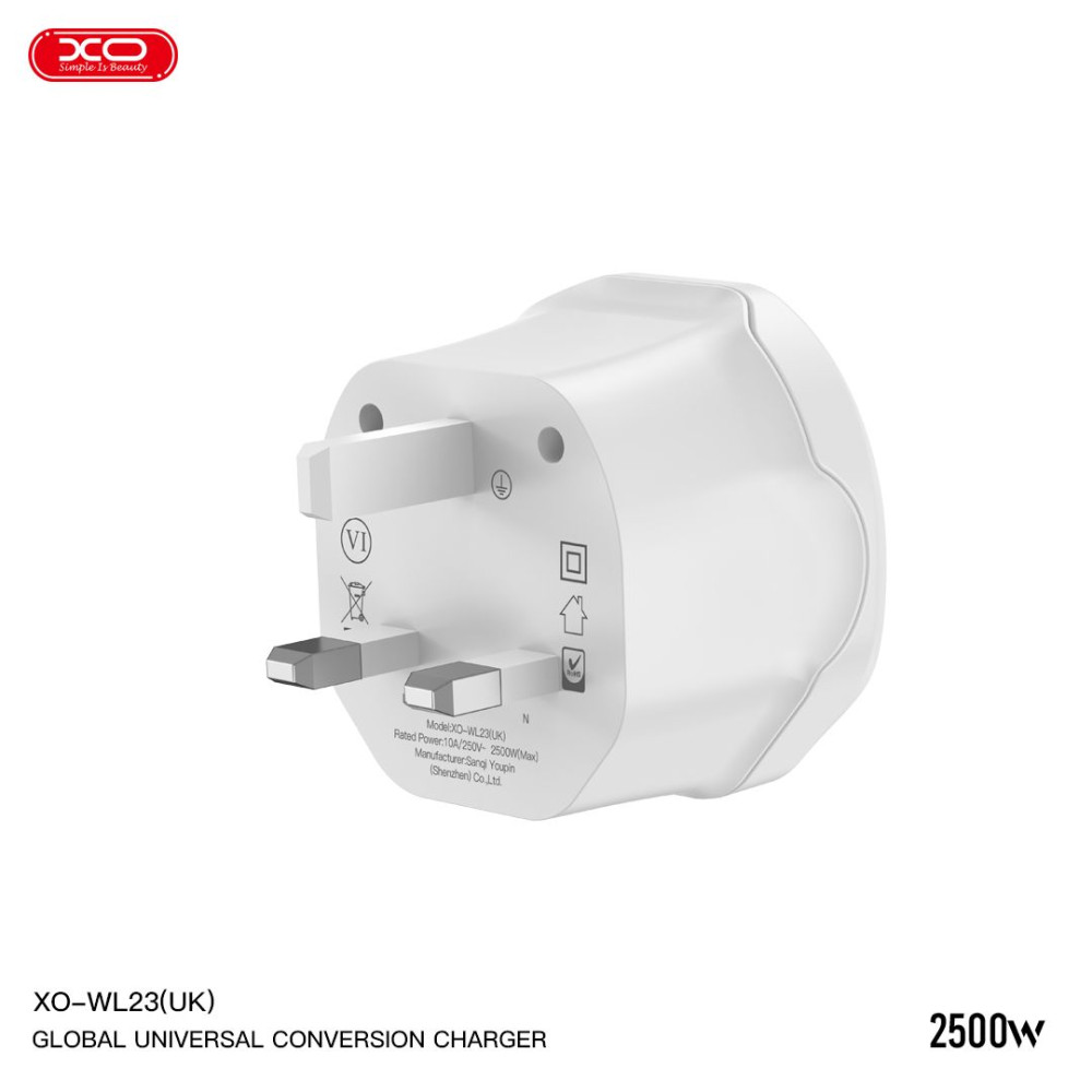 XO WL23 Αντάπτορας ταξιδιού από UK σε Πολυεθνικό Universal (Λευκό)