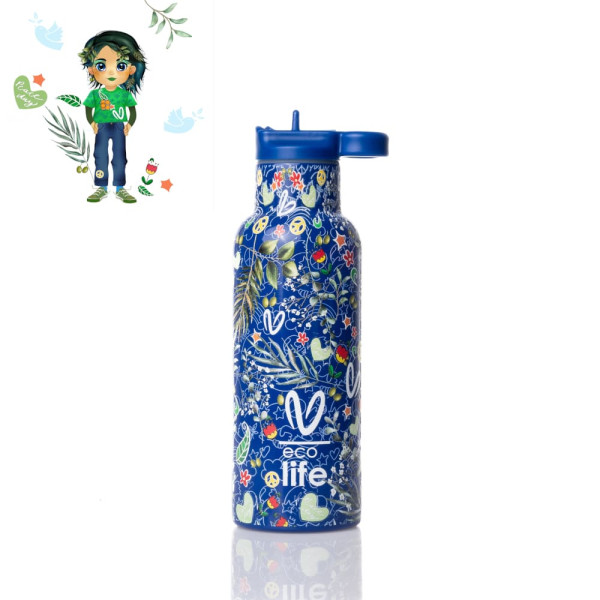 EcoLife x Vasiliki Blue Ανοξείδωτο Μπουκάλι Θερμός 500ml