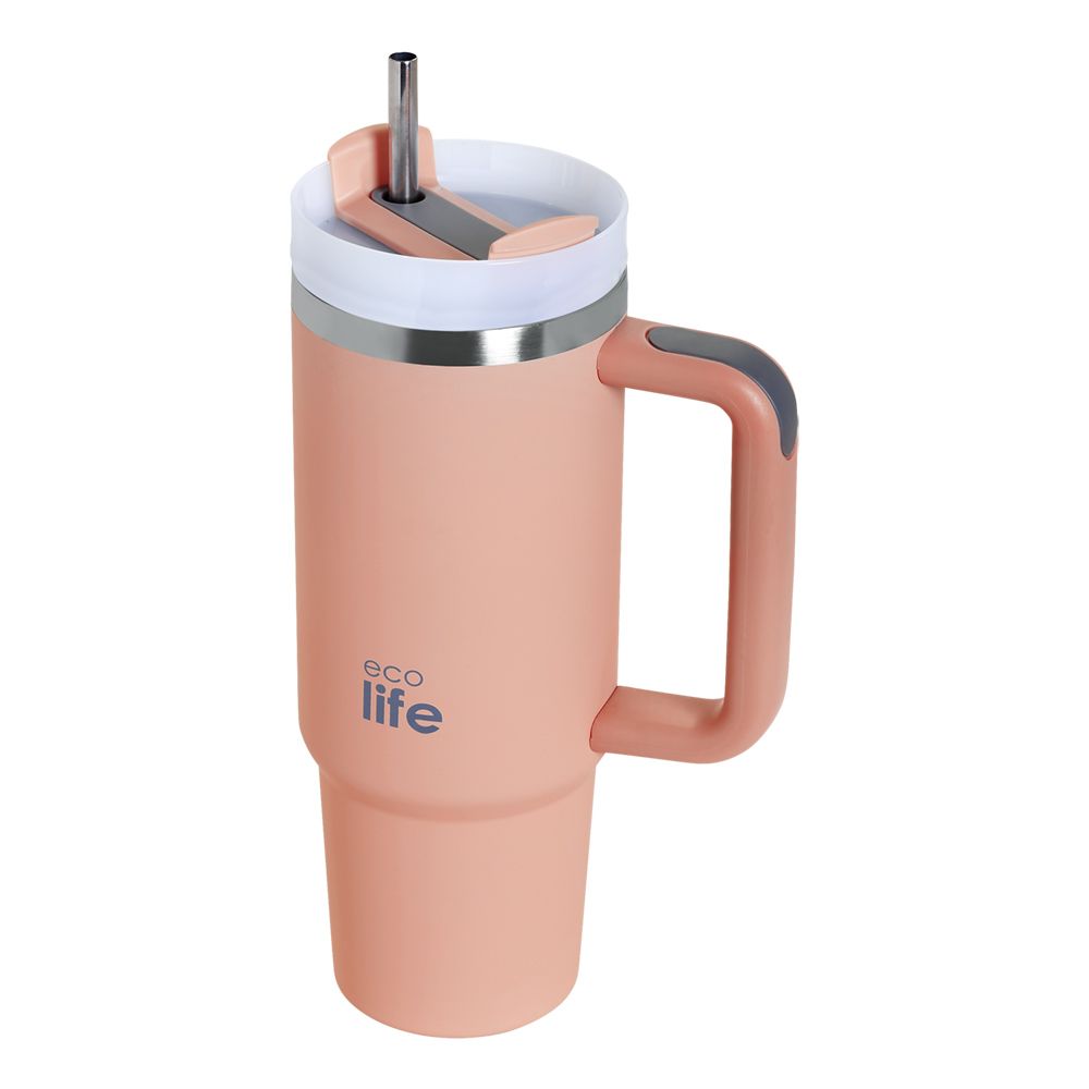 EcoLife Ανοξείδωτο Ποτήρι Θερμός με Καλαμάκι Flamingo Pink 900ml