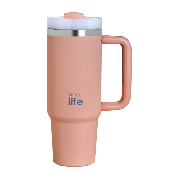 EcoLife Ανοξείδωτο Ποτήρι Θερμός με Καλαμάκι Flamingo Pink 900ml