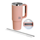 EcoLife Ανοξείδωτο Ποτήρι Θερμός με Καλαμάκι Flamingo Pink 900ml