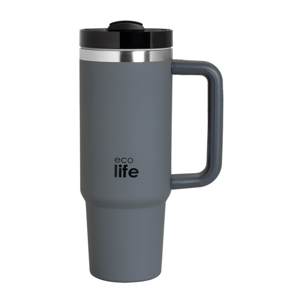 EcoLife Ανοξείδωτο Ποτήρι Θερμός με Καλαμάκι Junior Grey 900ml