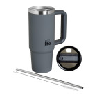 EcoLife Ανοξείδωτο Ποτήρι Θερμός με Καλαμάκι Junior Grey 900ml