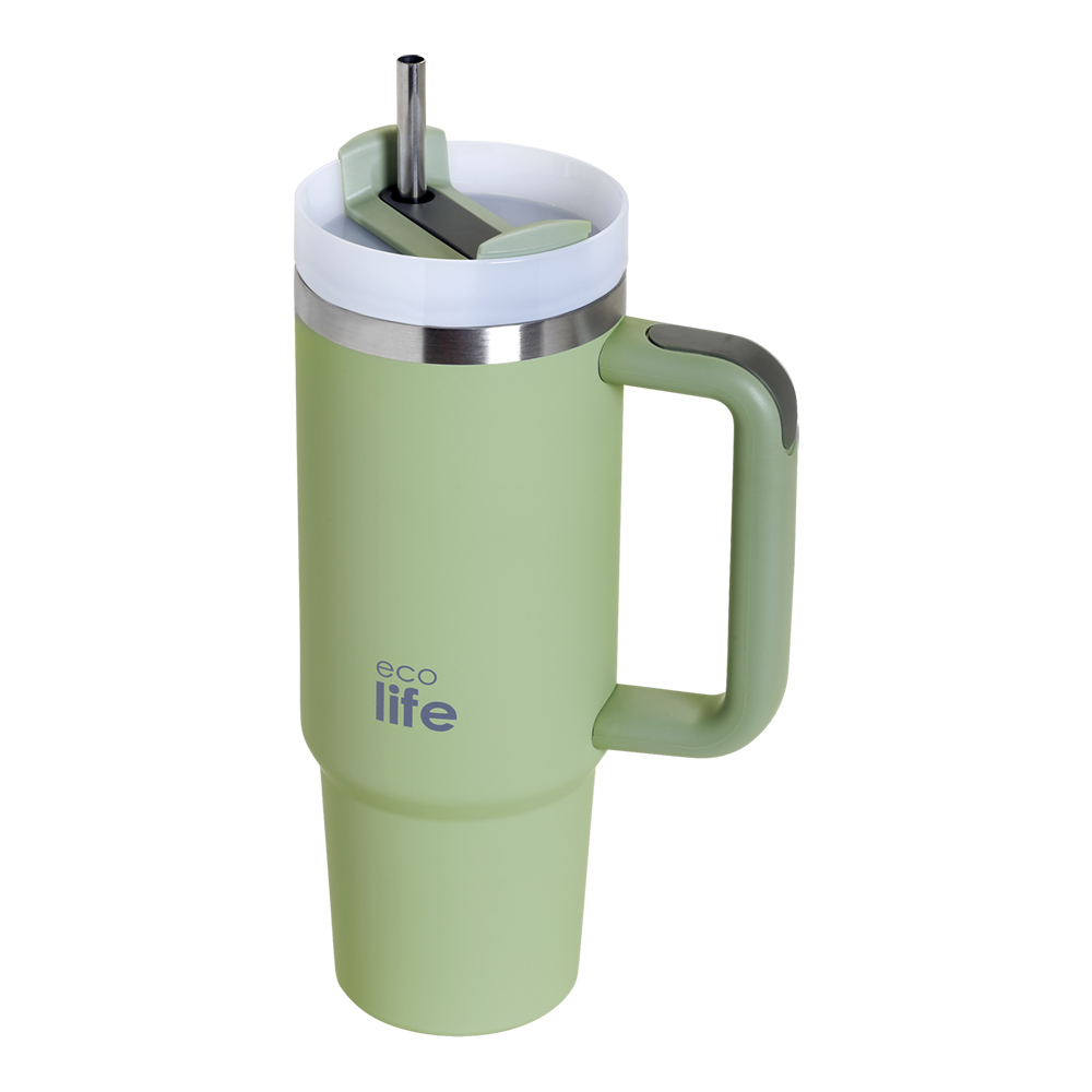 EcoLife Ανοξείδωτο Ποτήρι Θερμός με Καλαμάκι Bay Leaf 900ml