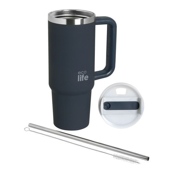 EcoLife Ανοξείδωτο Ποτήρι Θερμός με Καλαμάκι Stormy Sea 900ml