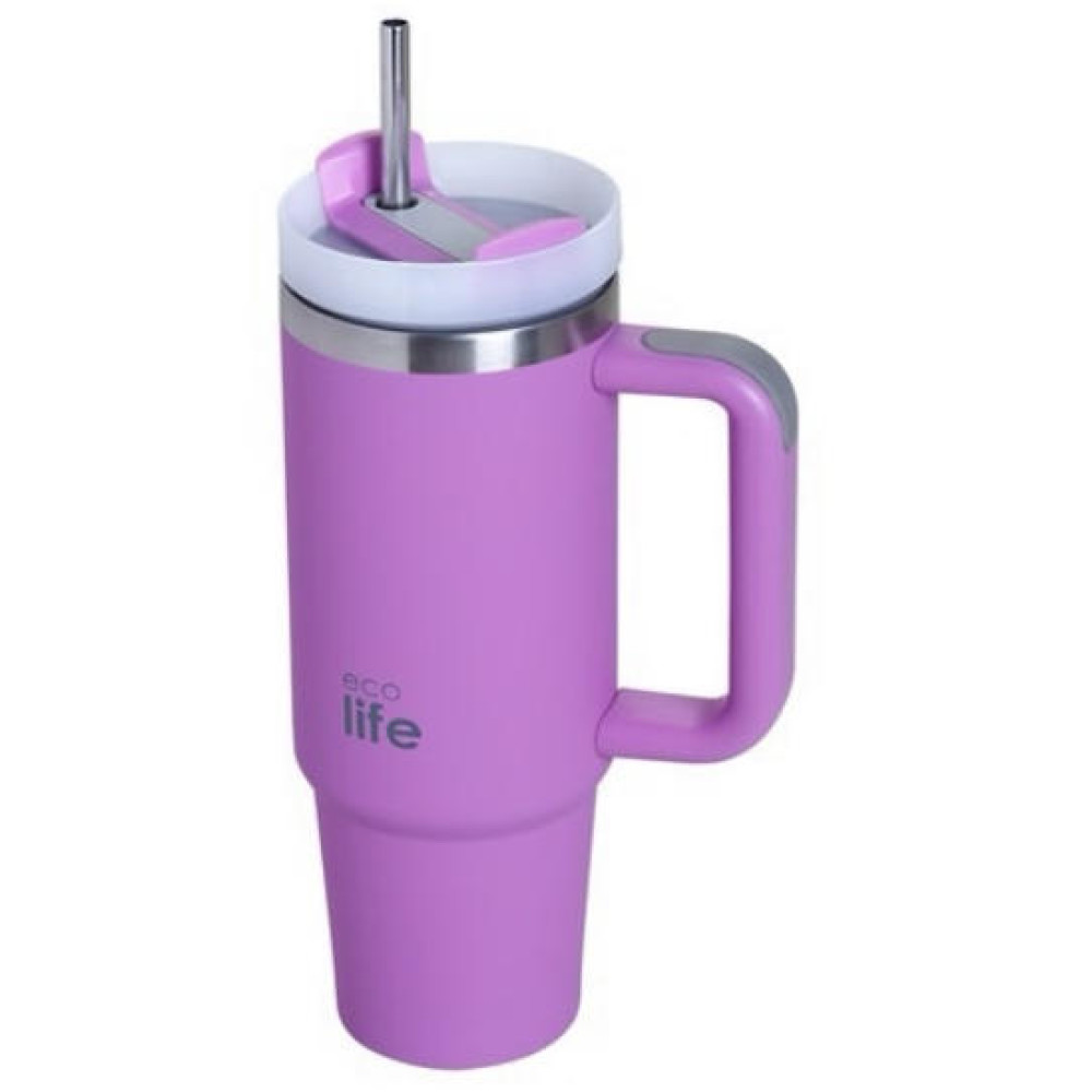 EcoLife Ανοξείδωτο Ποτήρι Θερμός με Καλαμάκι Iris 900ml