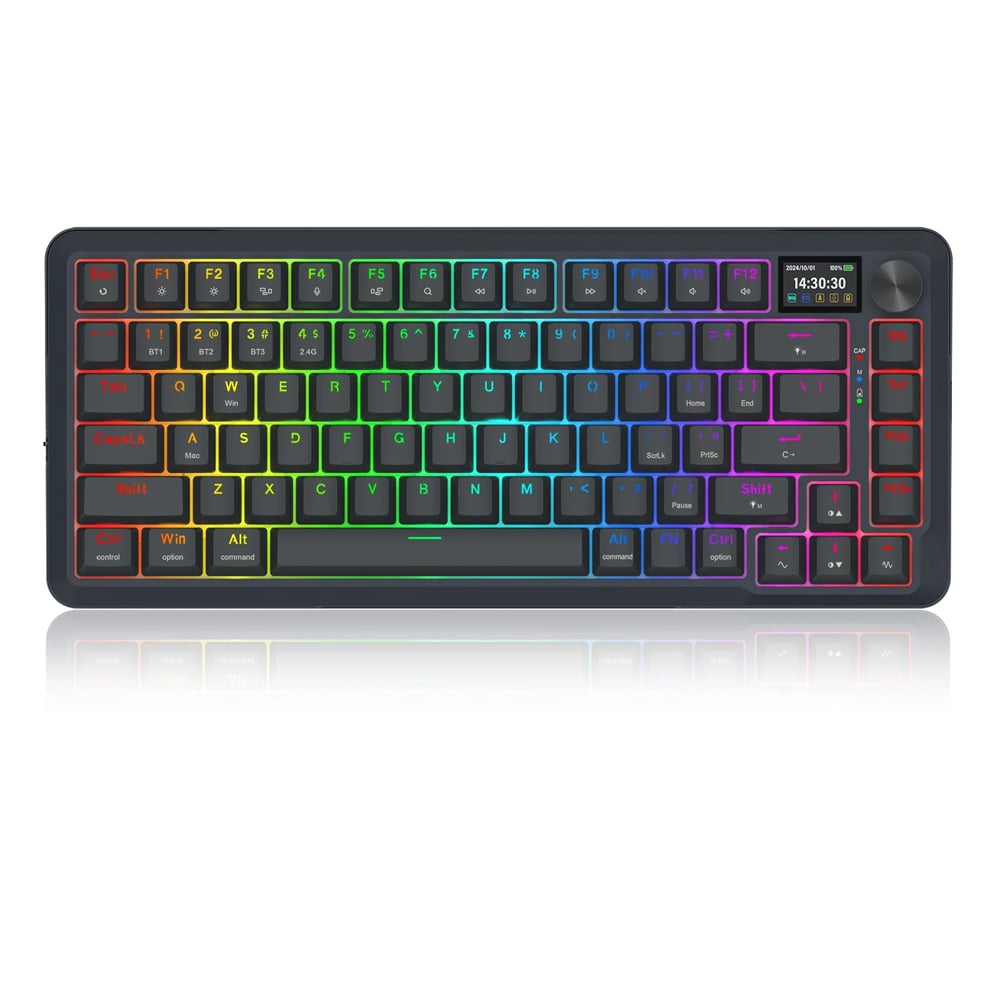 Redragon Flekact K708RGB-PRO Μηχανικό Gaming πληκτρολόγιο Wired / 2.4G / BT, LCD (Black)