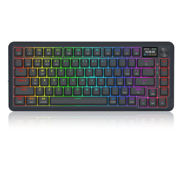 Redragon Flekact K708RGB-PRO Μηχανικό Gaming πληκτρολόγιο Wired / 2.4G / BT, LCD (Black)