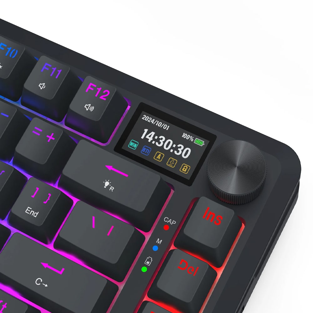 Redragon Flekact K708RGB-PRO Μηχανικό Gaming πληκτρολόγιο Wired / 2.4G / BT, LCD (Black)