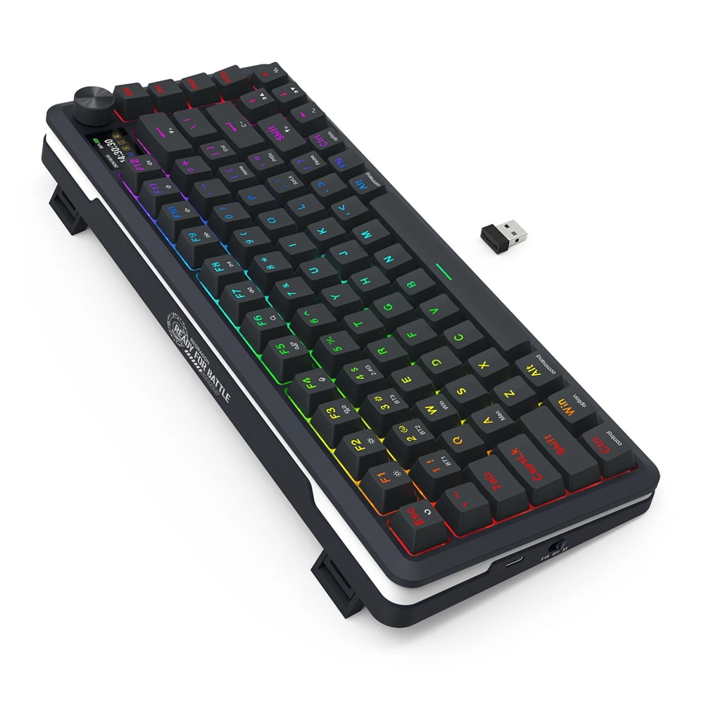 Redragon Flekact K708RGB-PRO Μηχανικό Gaming πληκτρολόγιο Wired / 2.4G / BT, LCD (Black)