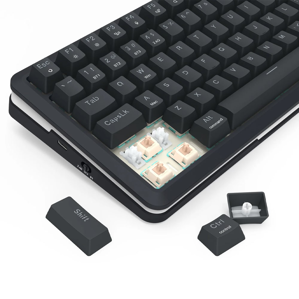 Redragon Flekact K708RGB-PRO Μηχανικό Gaming πληκτρολόγιο Wired / 2.4G / BT, LCD (Black)