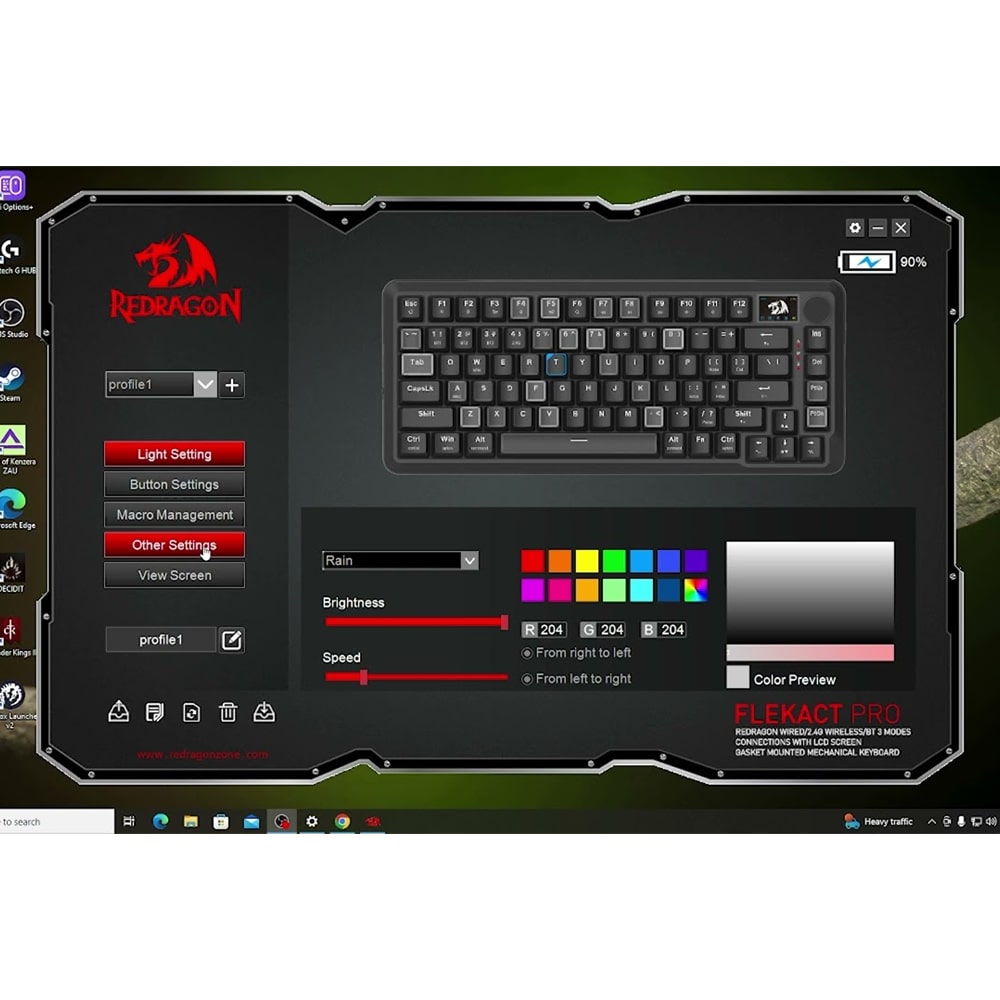 Redragon Flekact K708RGB-PRO Μηχανικό Gaming πληκτρολόγιο Wired / 2.4G / BT, LCD (Black)