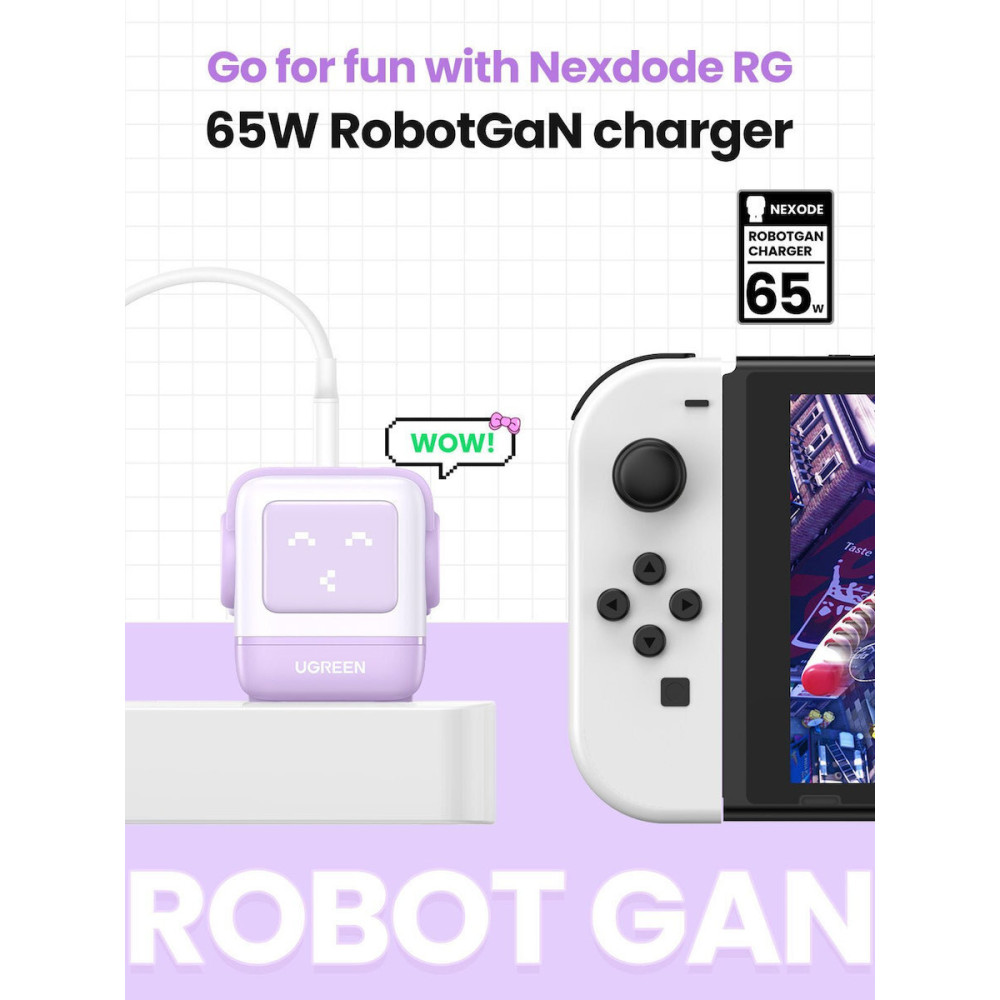 Ugreen CD361/35291 Nexode RG φορτιστής GaN 65W PDx2+QC4.0 (Μωβ)