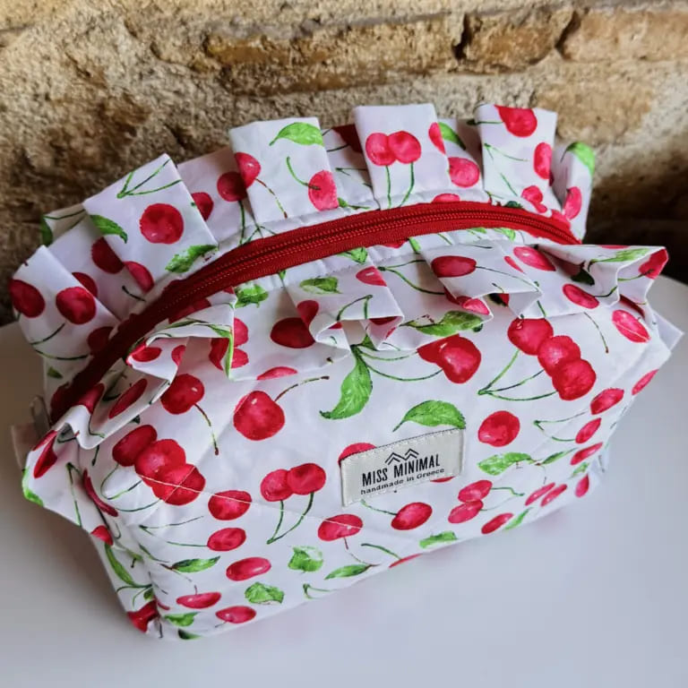 Miss Minimal Mini Zipper Box Νεσεσέρ White Cherries Romantic (22 x 10 x 12 cm)