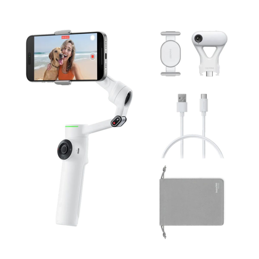 Insta360 Flow 2 AI Tracker Bundle White – A.I. Powered Gimbal Stabilizer for Smartphone (Summit White)