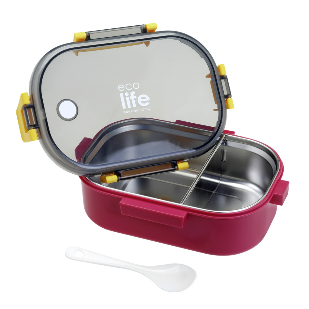 EcoLife Φαγητοδοχείο 900ml Με Χώρισμα Deep Rose