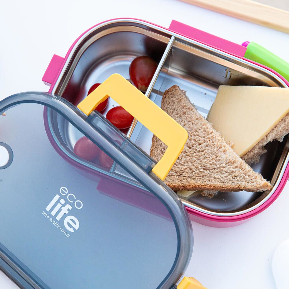 EcoLife Φαγητοδοχείο 900ml Με Χώρισμα Deep Rose