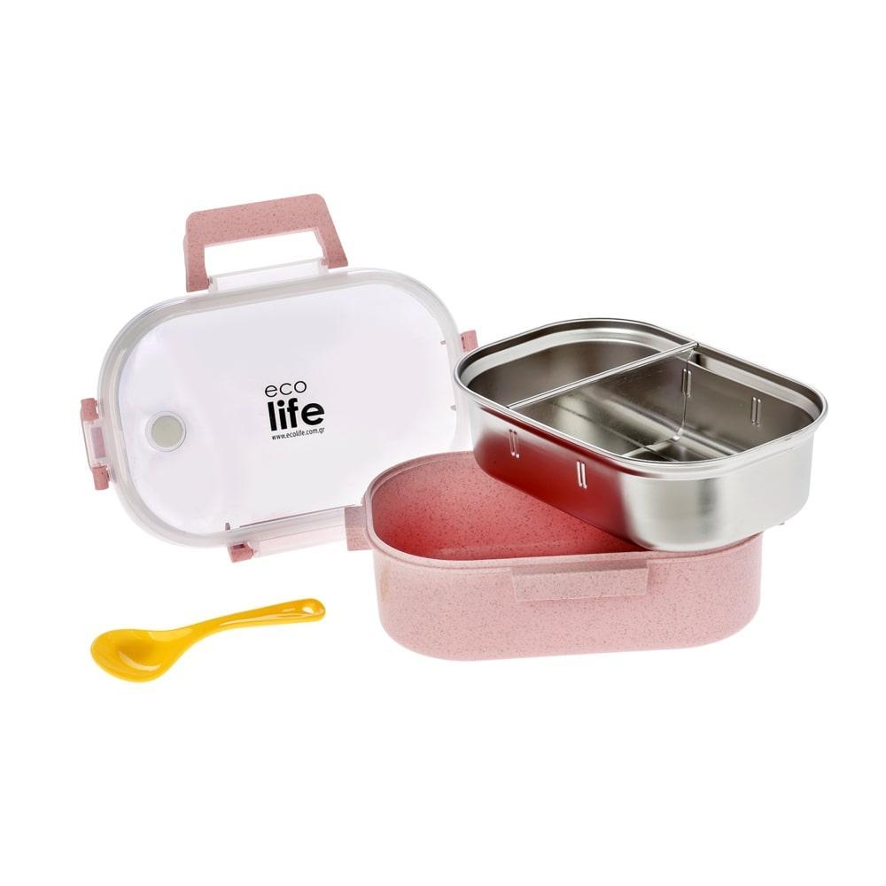 EcoLife Φαγητοδοχείο 900ml Με Χώρισμα Light Pink