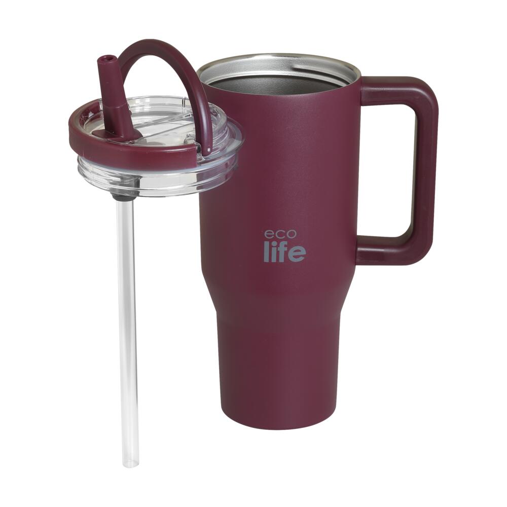 EcoLife Ανοξείδωτο Ποτήρι Θερμός με Καλαμάκι 2Handles Lid Tumbler 900ml Granberry