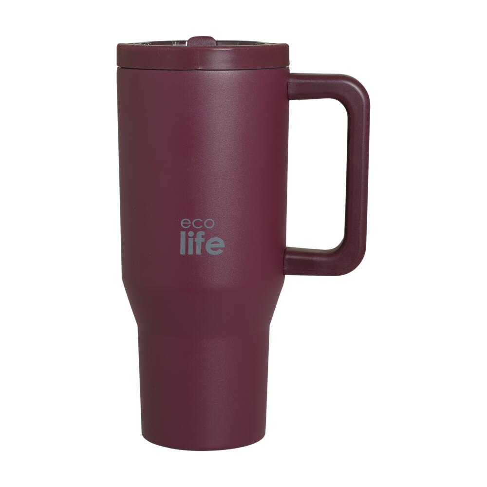 EcoLife Ανοξείδωτο Ποτήρι Θερμός με Καλαμάκι 2Handles Lid Tumbler 900ml Granberry