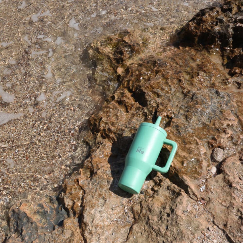 EcoLife Ανοξείδωτο Ποτήρι Θερμός με Καλαμάκι 2Handles Lid Tumbler 900ml Green Tea