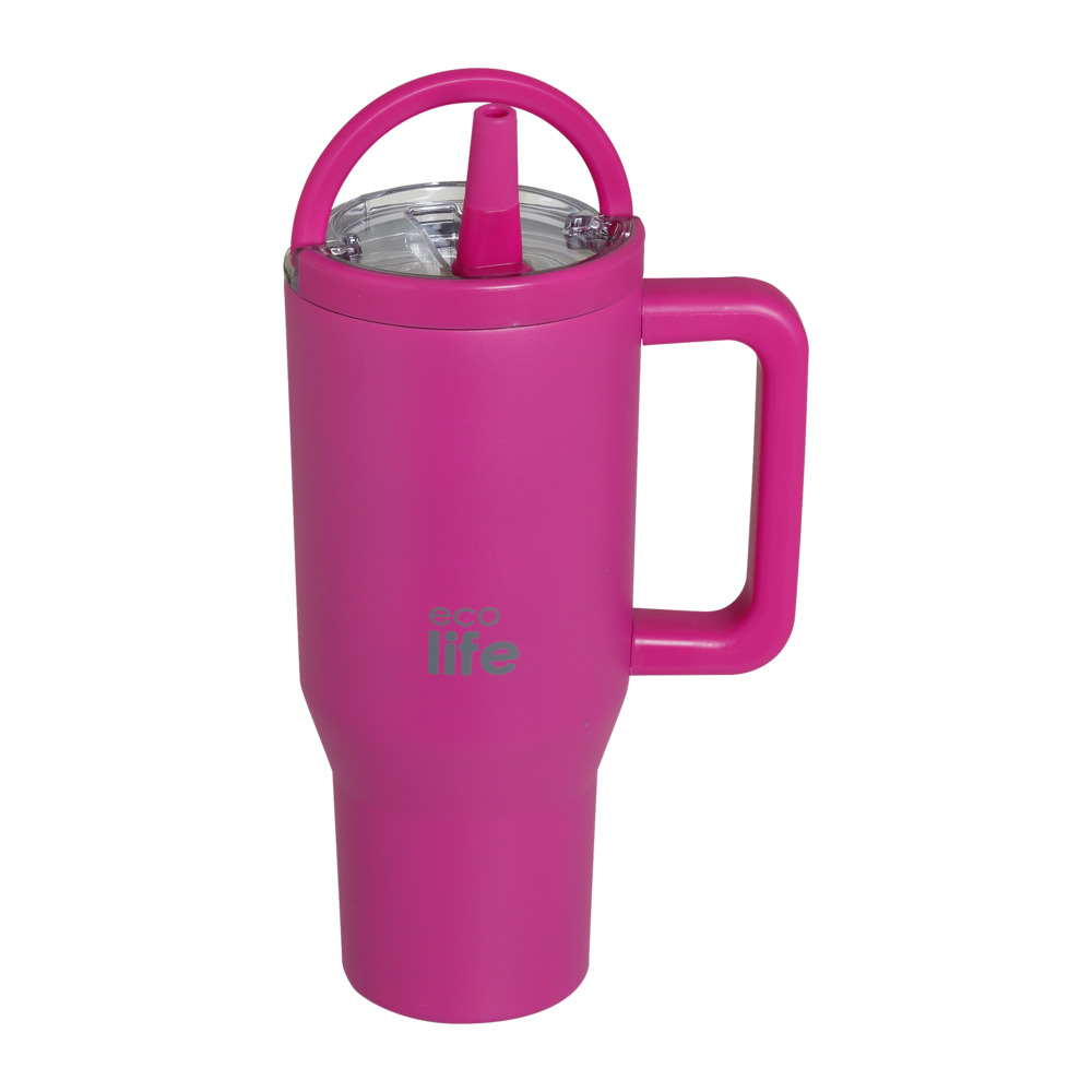 EcoLife Ανοξείδωτο Ποτήρι Θερμός με Καλαμάκι 2Handles Lid Tumbler 900ml Neon Magenta