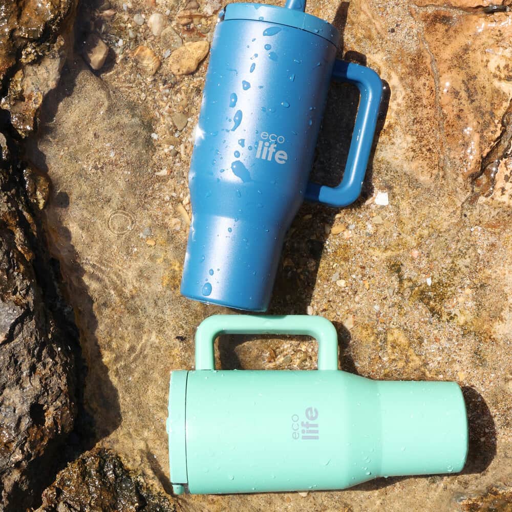 EcoLife Ανοξείδωτο Ποτήρι Θερμός με Καλαμάκι 2Handles Lid Tumbler 900ml Blue Marine