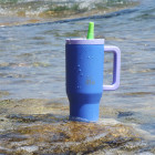 EcoLife Ανοξείδωτο Ποτήρι Θερμός με Καλαμάκι 2Handles Lid Tumbler 900ml Blue Purple