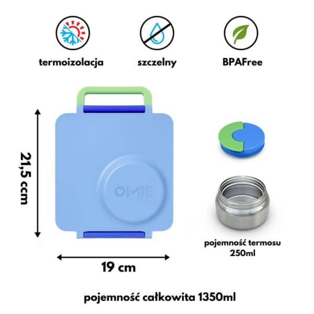 OmieBox Φαγητοδοχείο με 2 Ζώνες Θερμοκρασίας 1.35lt (Sea Blue)