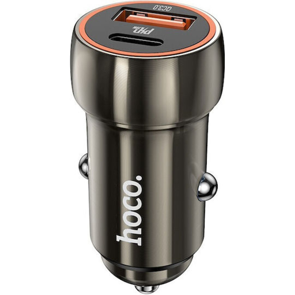 Hoco Z46A Φορτιστής αυτοκινήτου USB A + USB C QC3.0 PD 20W (Gray)