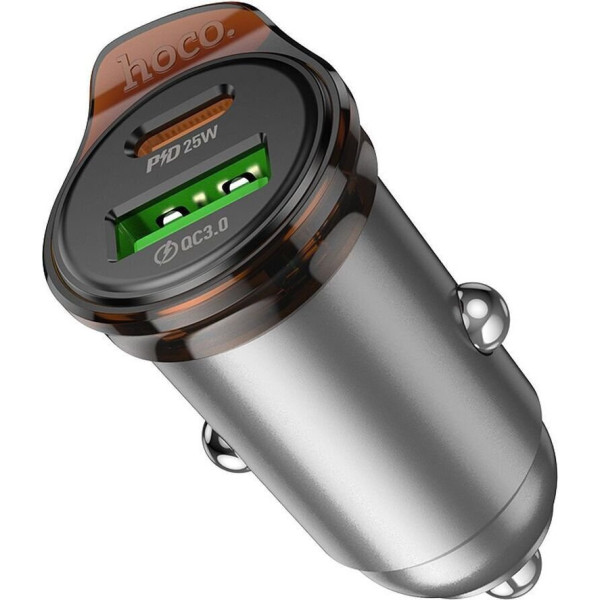 Hoco NZ16A Φορτιστής αυτοκινήτου USB A + USB C QC3.0 PD 3A 43W + καλώδιο USB C σε Lightning (Gray)