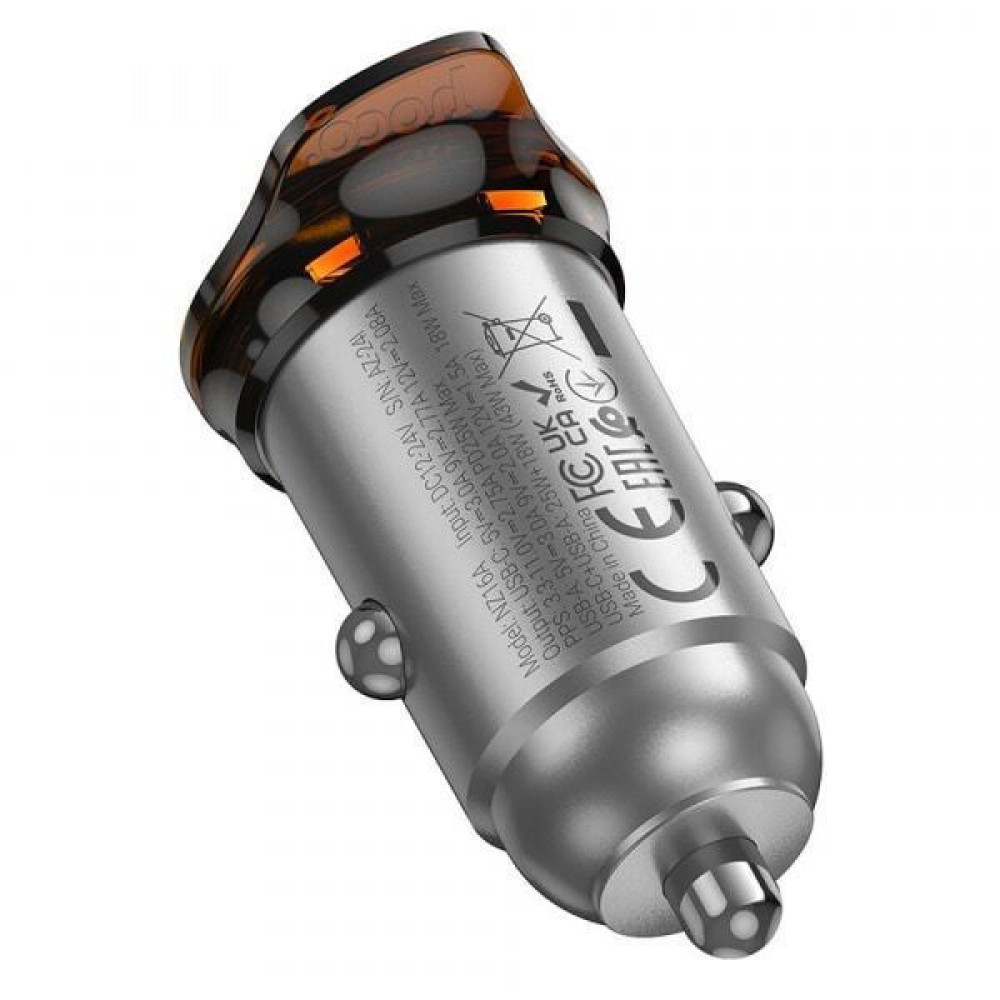 Hoco NZ16A Φορτιστής αυτοκινήτου USB A + USB C QC3.0 PD 3A 43W + καλώδιο USB C σε Lightning (Gray)