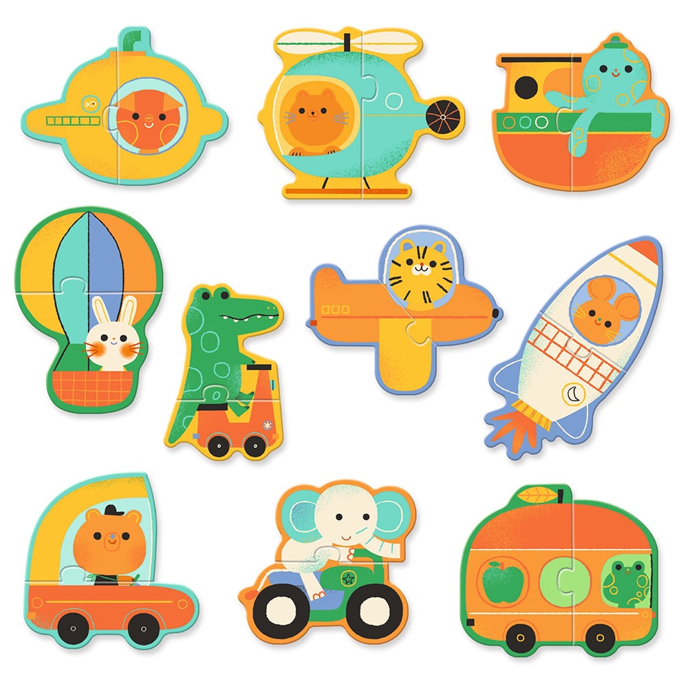 Djeco 10 Παζλ με 2 Κομμάτια Οχήματα και Mεταφορικά Mέσα