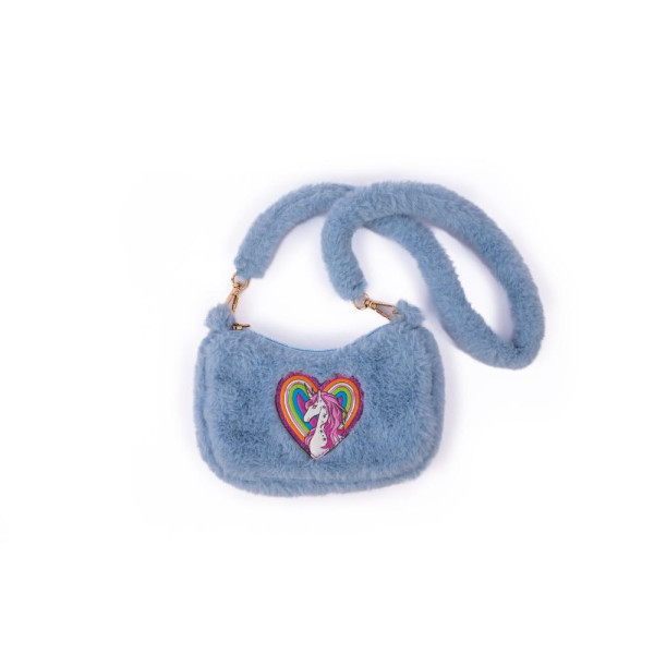 Great Pretenders Γούνινο Τσαντάκι Γαλάζιο "Ουράνιο Τόξο-Μονόκερος"