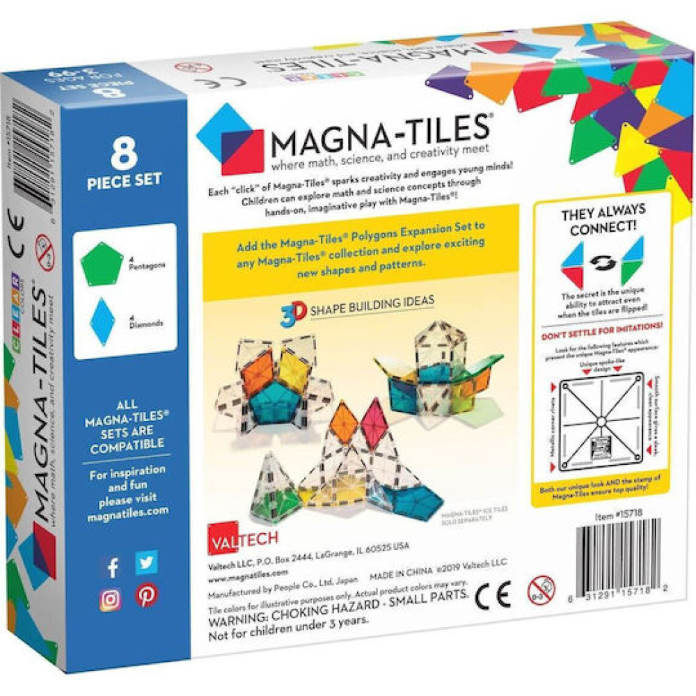 Magna-Tiles Μαγνητικό Παιχνίδι 8 κομματιών Πολύγωνα (Επέκταση)