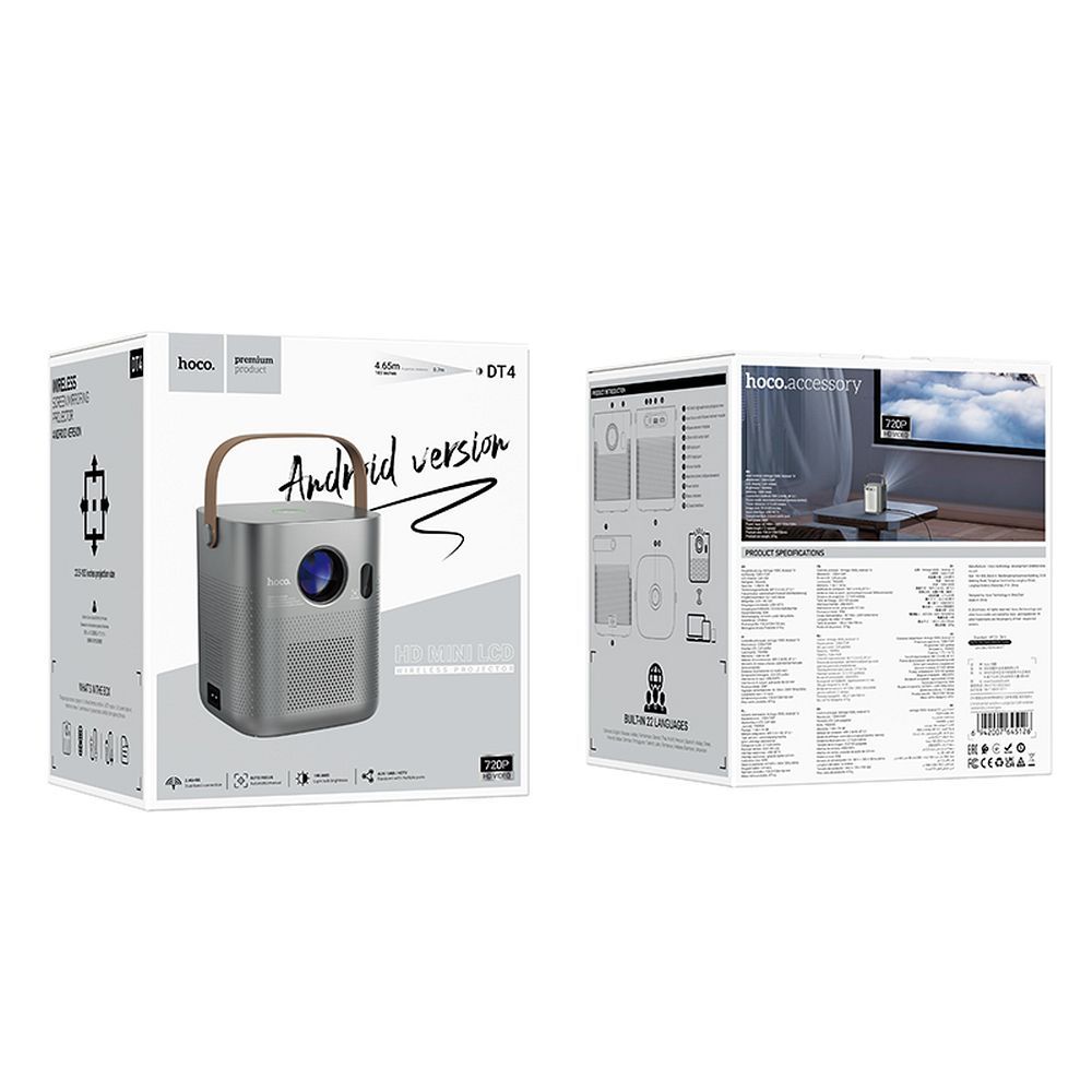 Hoco DT4 προτζέκτορας Wi-Fi Bluetooth 720P, Android software (Gray) 