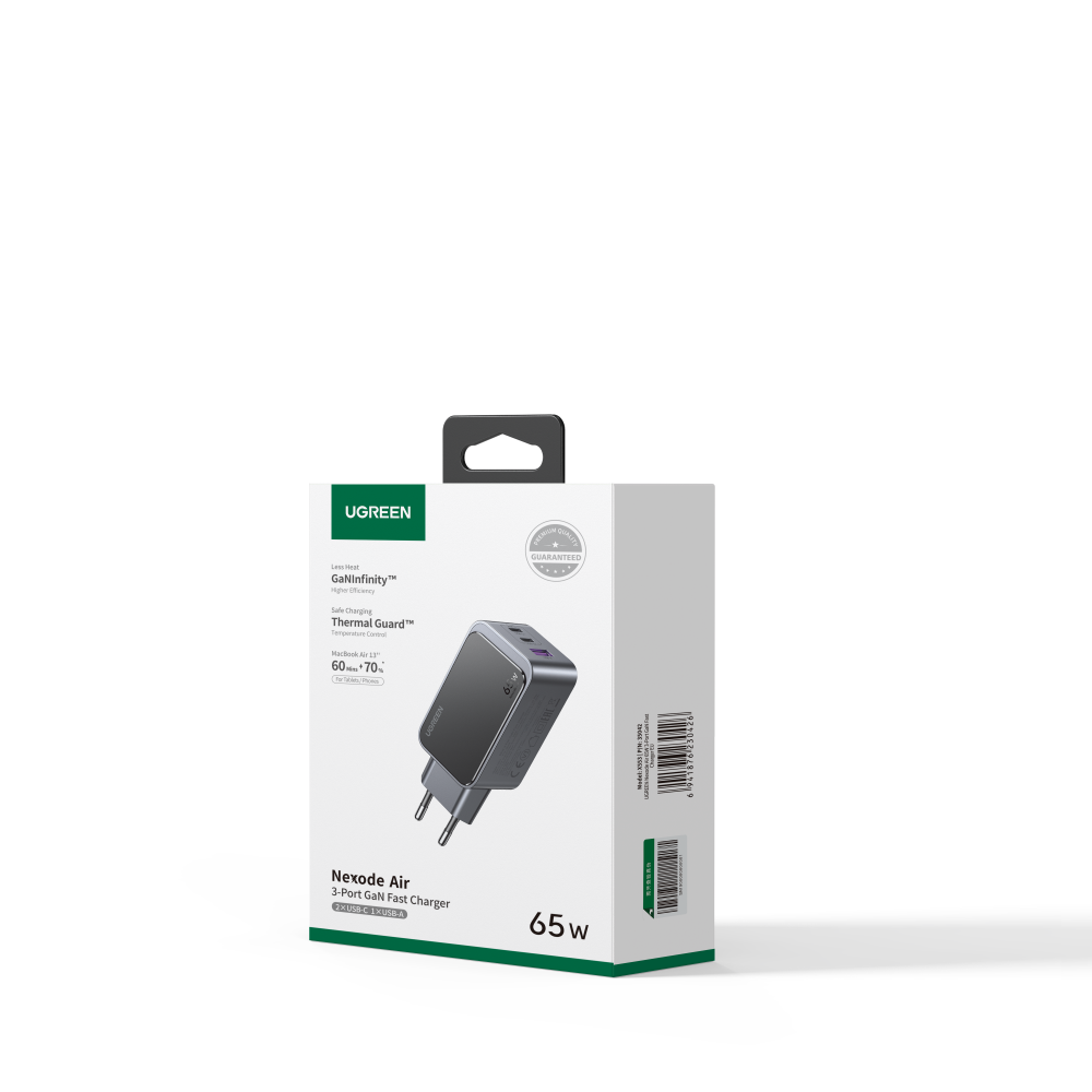 Ugreen X553/35042 φορτιστής 3 Θέσεων GaN PD 65W (Γκρι)