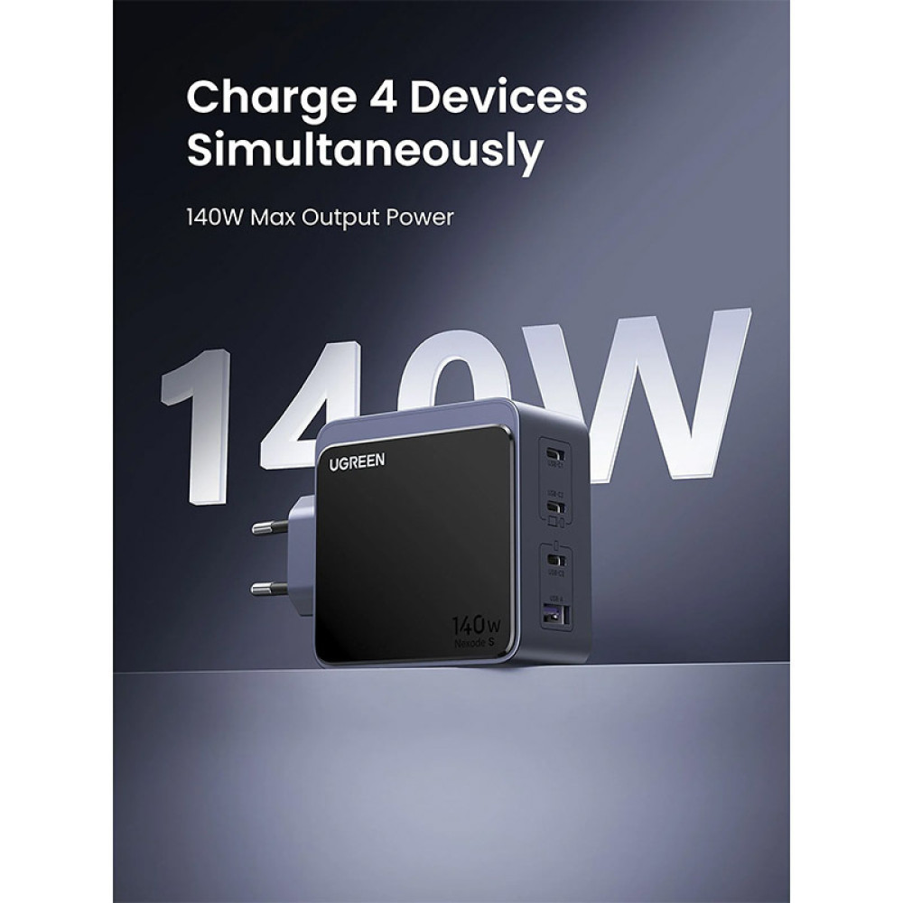 Ugreen X570/45575 φορτιστής 4 Θέσεων GaN PD 140W (Γκρι)