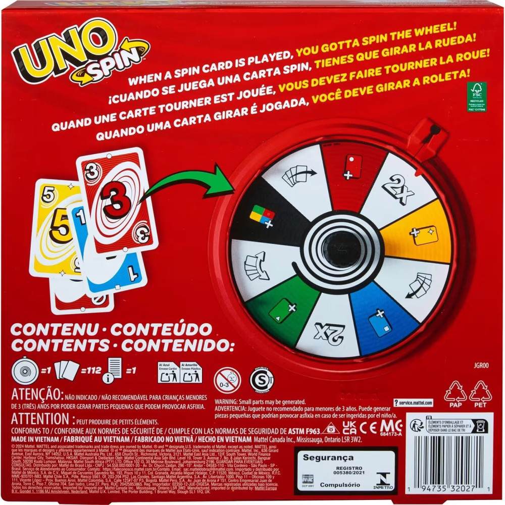 Mattel Uno Spin Επιτραπέζιο Παιχνίδι με Κάρτες (JGR00)