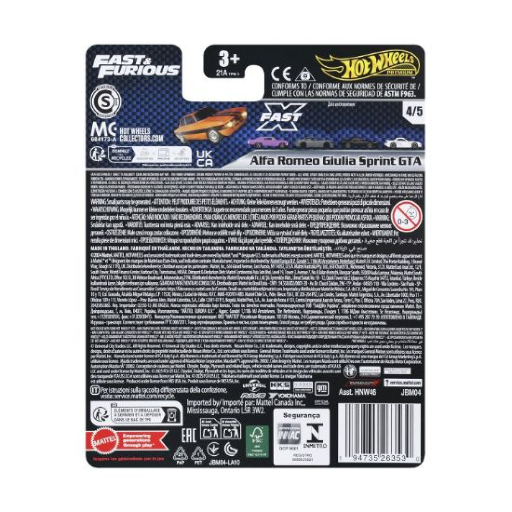 Mattel Hot Wheels Premium: Fast & Furious - Alfa Romeo Giulia Sprint GTA (JBM04)