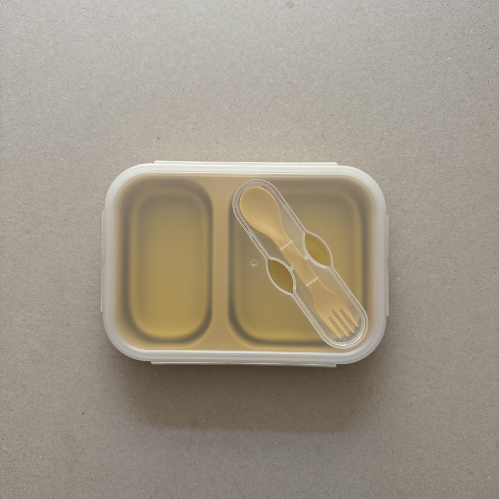 Nok Nok Αναδιπλούμενο Φαγητοδοχείο Σιλικόνης με 2 χωρίσματα και Κουταλοπίρουνο 950ml (Sunshine)