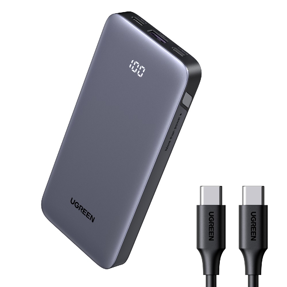 Ugreen PB535/55994B Power Bank 10000mAh PD 30W 3 Θέσεων, με καλώδιο USB-C 60W (Γκρι)