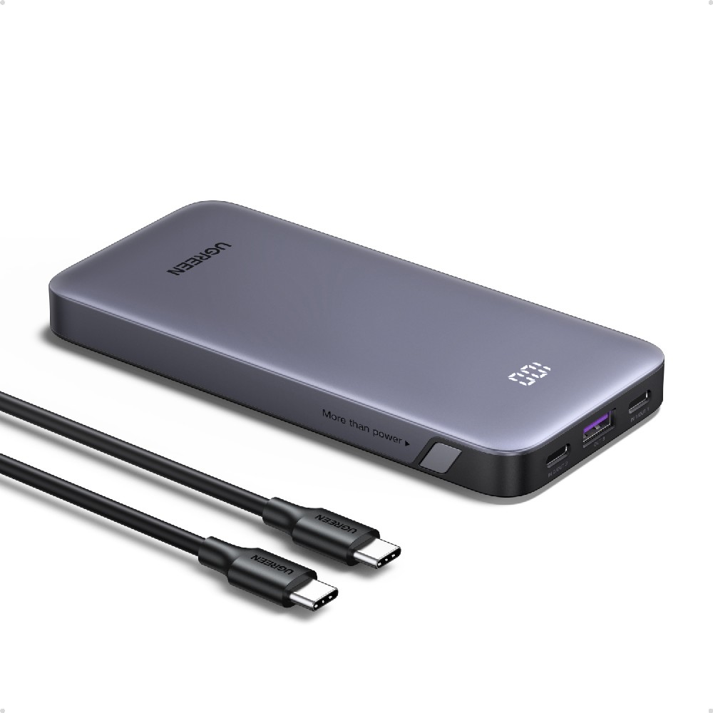 Ugreen PB535/55994B Power Bank 10000mAh PD 30W 3 Θέσεων, με καλώδιο USB-C 60W (Γκρι)